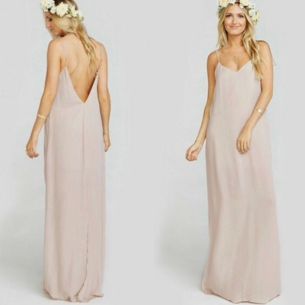 Show Me Your Mumu NWT Jolie Maxi Dress Champagne Tan V-Back MBM6-484 Size Medium